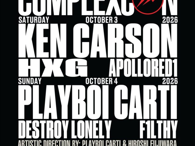 ComplexCon 2026のラインナップ。最下部に「ARTISTIC DIRECTION BY: PLAYBOI CARTI & HIROSHI FUJIWARA」と記載されている