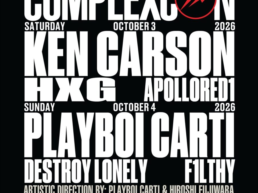 ComplexCon 2026のラインナップ。最下部に「ARTISTIC DIRECTION BY: PLAYBOI CARTI & HIROSHI FUJIWARA」と記載されている