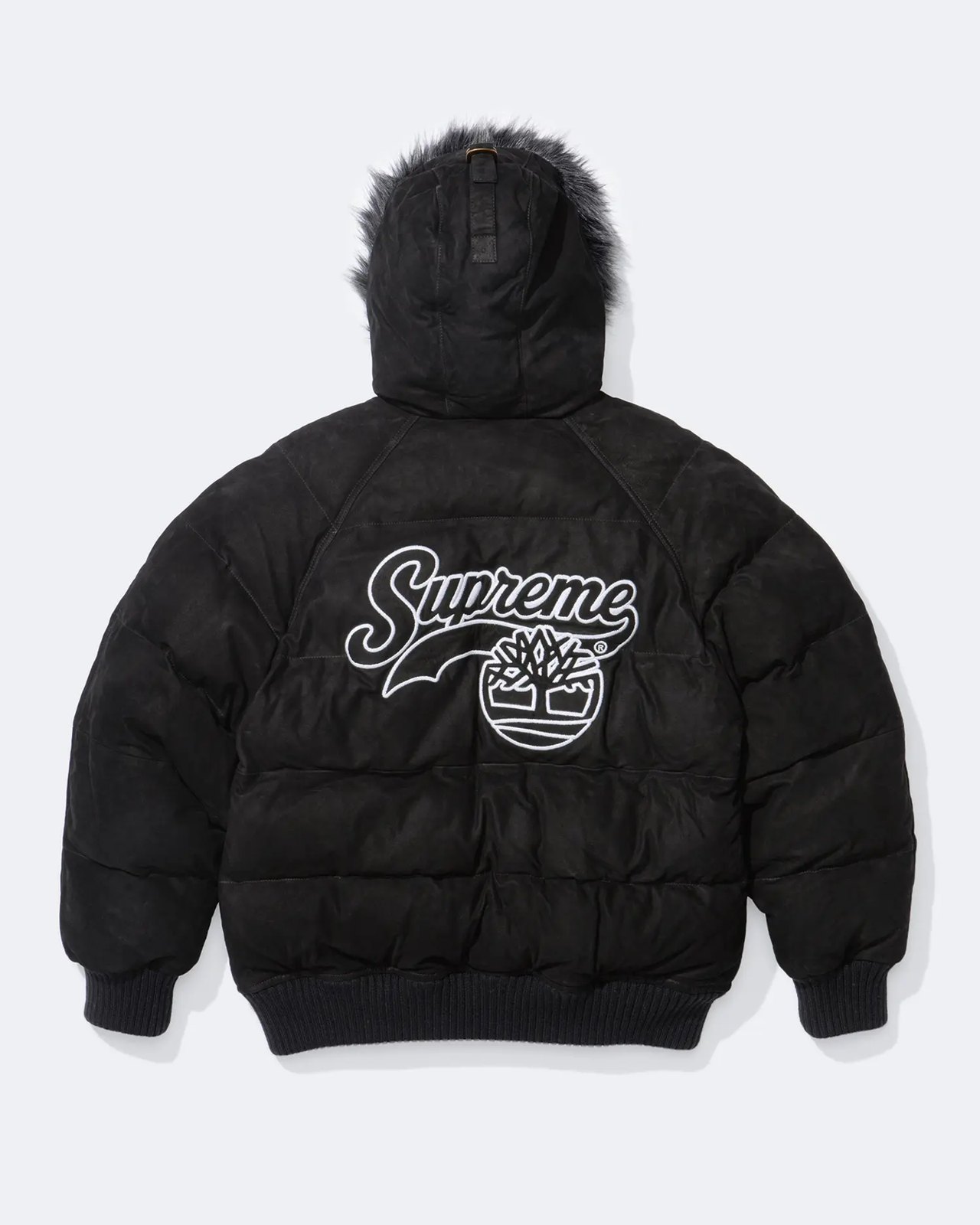 Supreme × Timberland 2026FW Suede Puffer Jacket（ブラック）背面