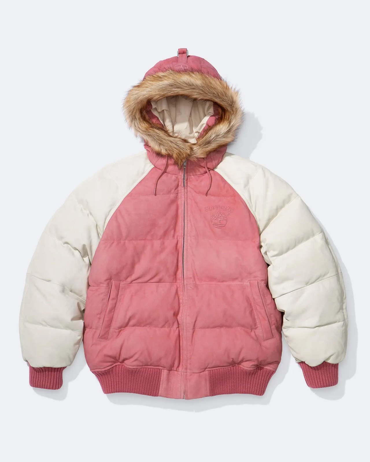 Supreme × Timberland 2026FW Suede Puffer Jacket（ピンク）